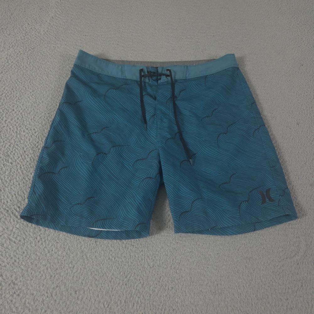 Hurley Shorts Mens 30 Teal Boardshorts Swim Trunks Wave Print Lace Up Active